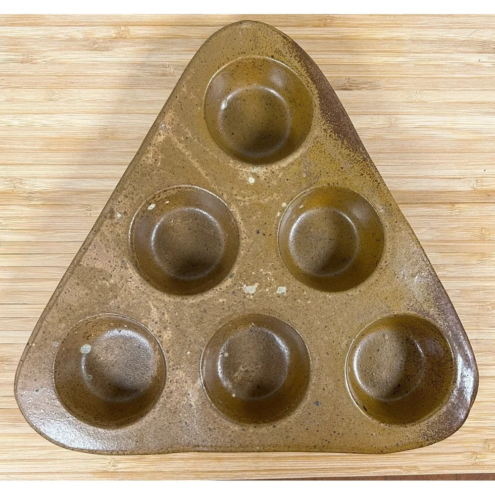 Vintage Studio Pottery Handmade Signed Muffin Pan 10.5